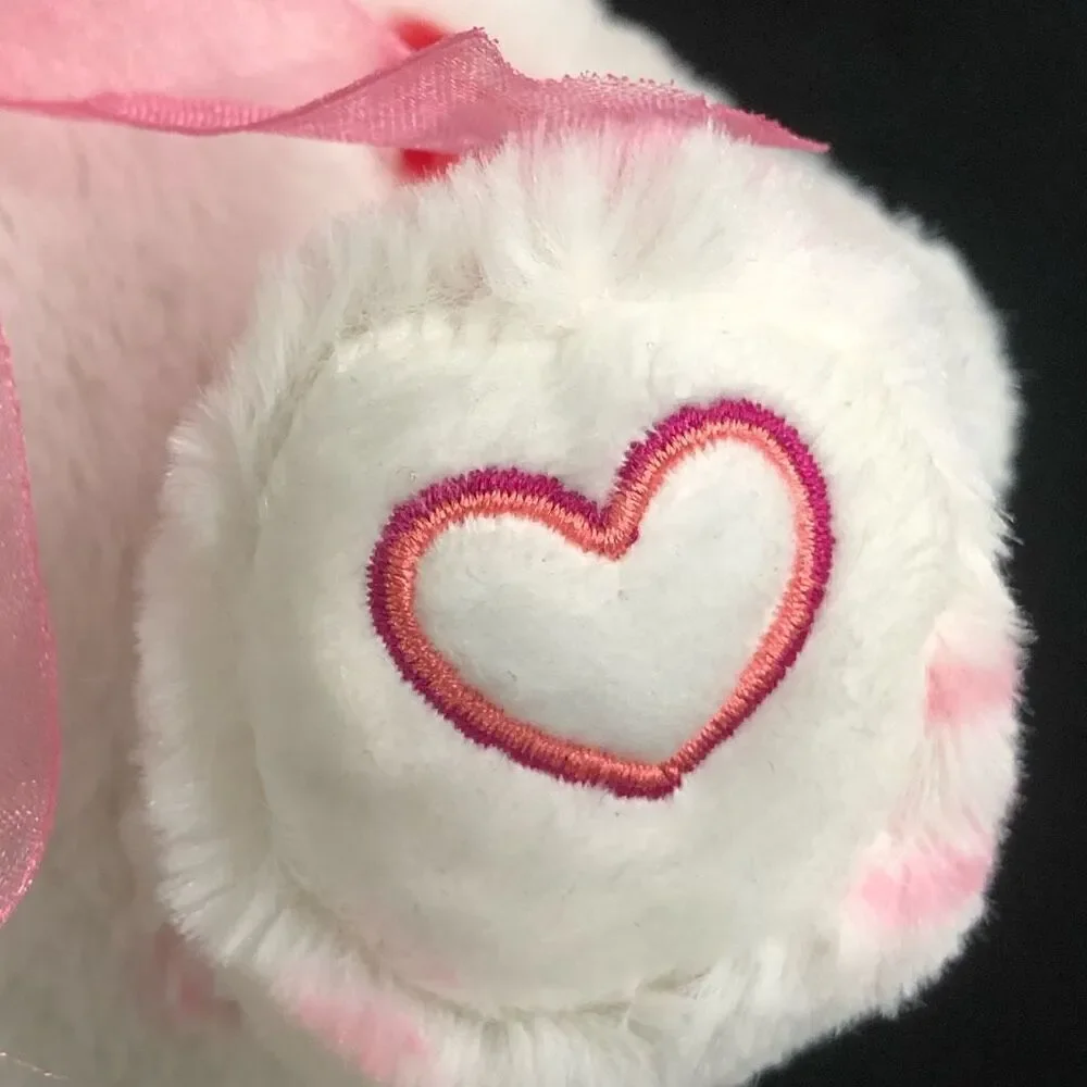 white pink hearts teddy‎ bear valentines sweetheart ribbon bear soft 8 inch
